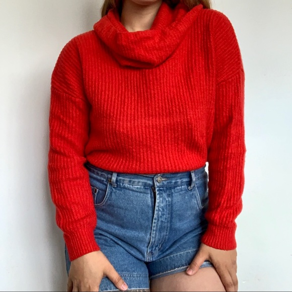 Bright red cowl neck sweater